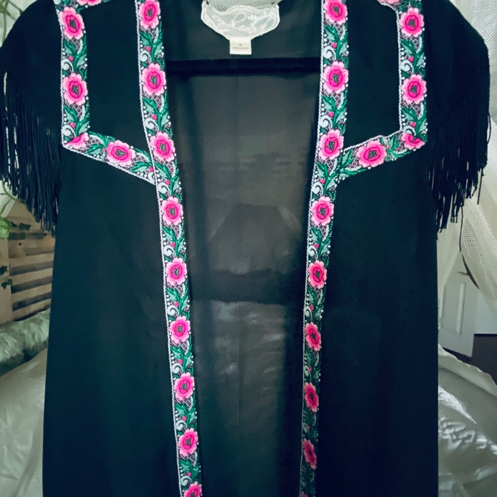 Rare Witchy/Tribal Kimono with Embroidered Flowers